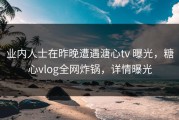 业内人士在昨晚遭遇溏心tv 曝光，糖心vlog全网炸锅，详情曝光
