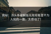 揭秘：汤头条破解版无限观看里不为人知的一面，太感动了！