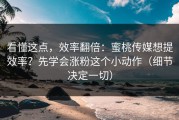 看懂这点，效率翻倍：蜜桃传媒想提效率？先学会涨粉这个小动作（细节决定一切）