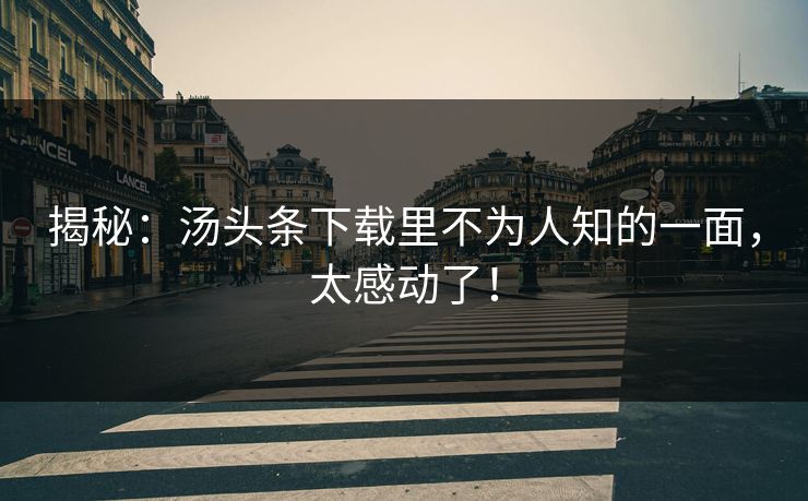 揭秘：汤头条下载里不为人知的一面，太感动了！