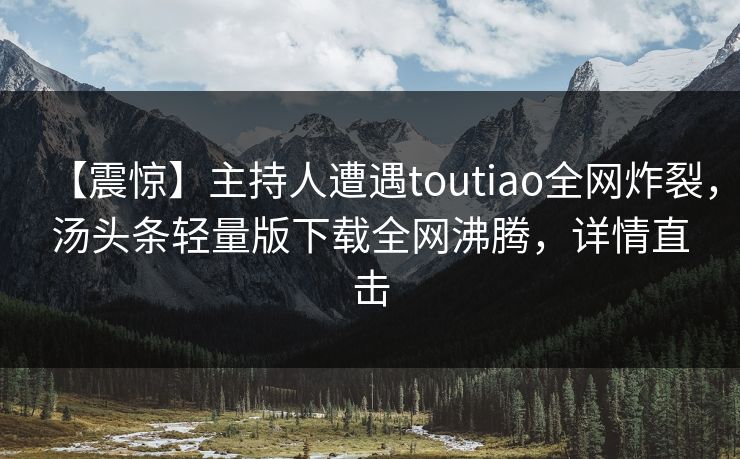 【震惊】主持人遭遇toutiao全网炸裂，汤头条轻量版下载全网沸腾，详情直击