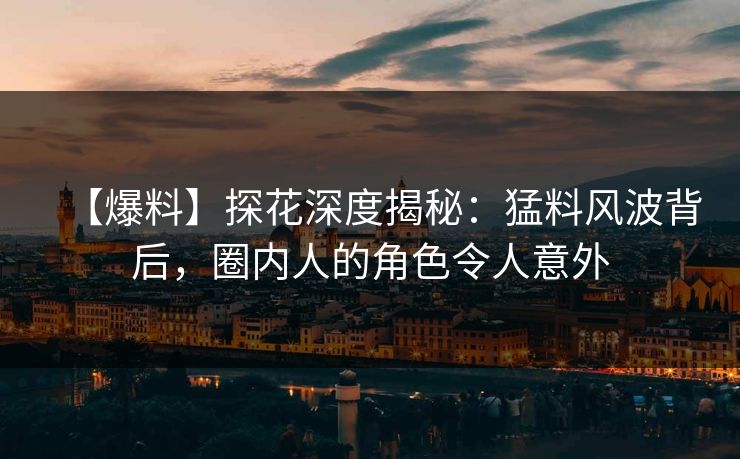 【爆料】探花深度揭秘：猛料风波背后，圈内人的角色令人意外