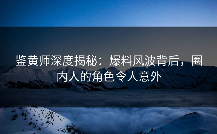 鉴黄师深度揭秘：爆料风波背后，圈内人的角色令人意外